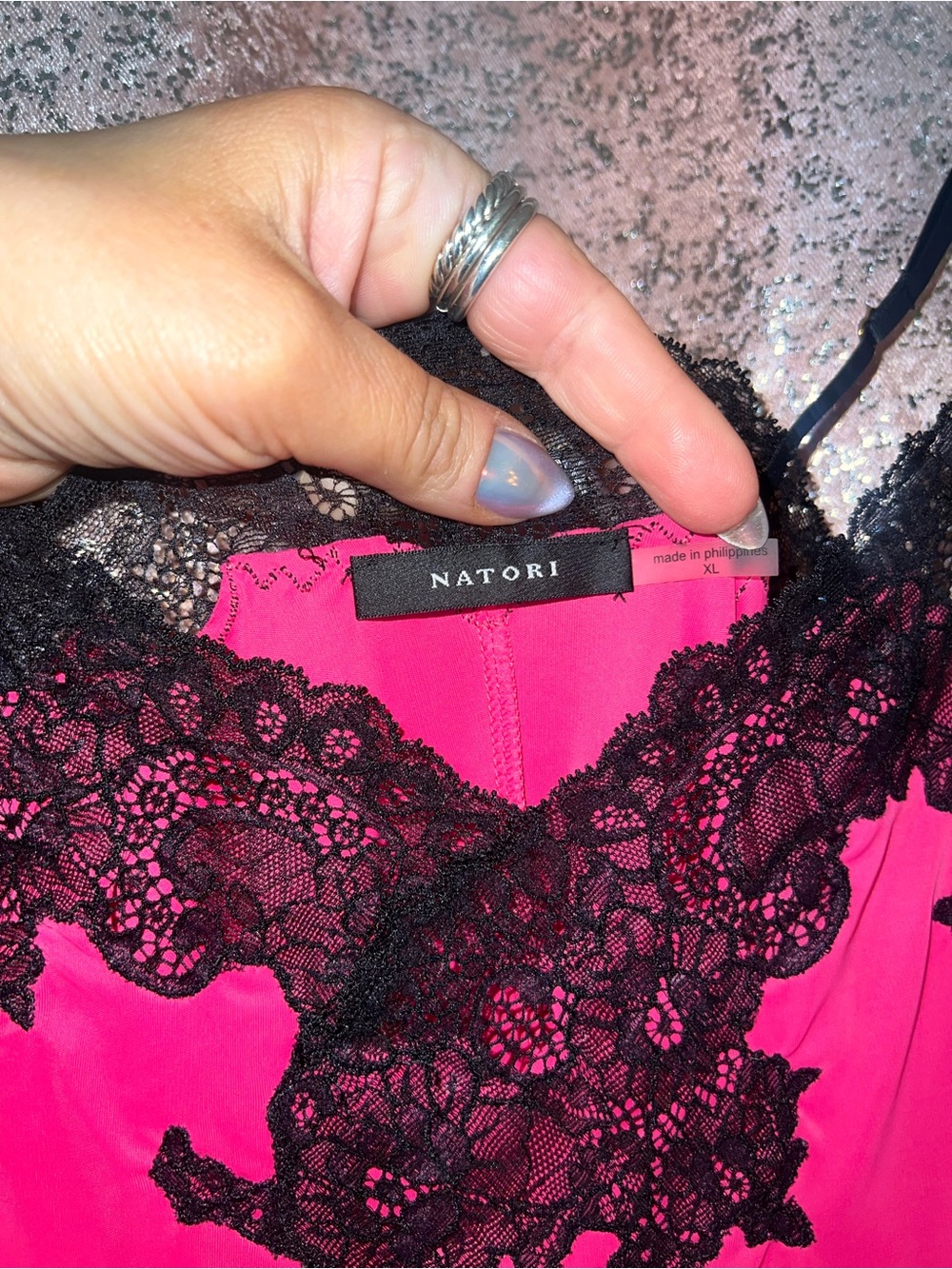 Natori Pink Chemise With Black Lace - Picture 2 of 5